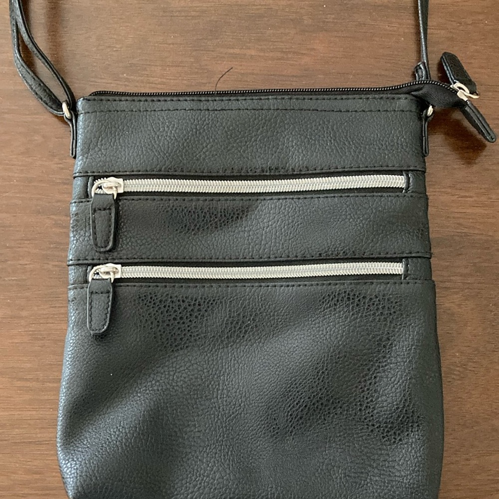 Black Crossbody Bag - Three Zippers